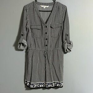 Max Studio Women's Short Dress blue/black/white with button front size M